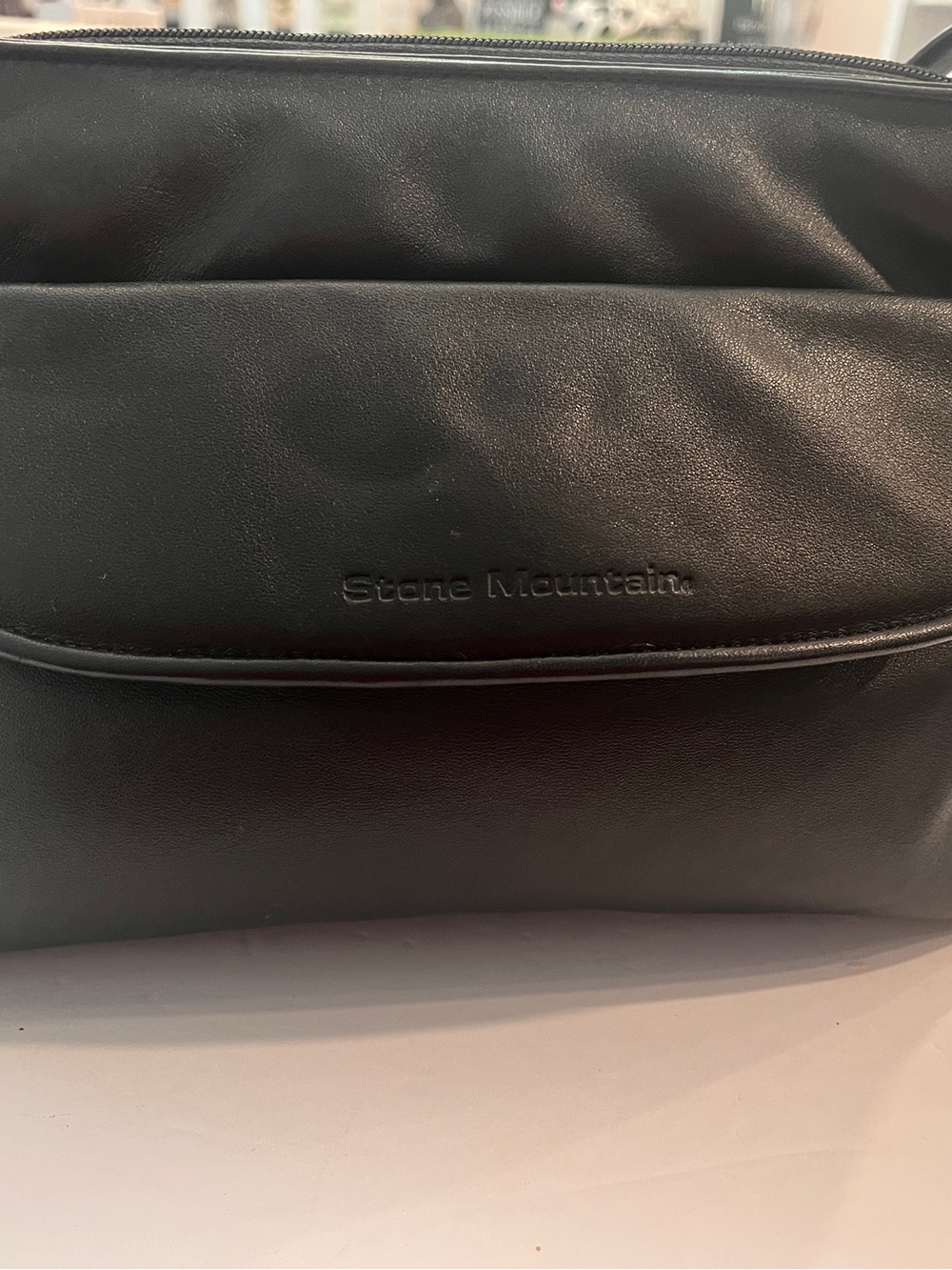 Stone Mountain Black Leather Three Compartment Shoulder Bag